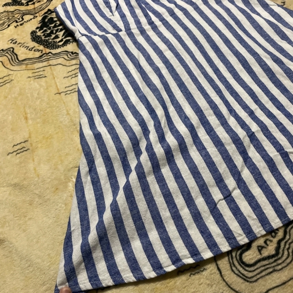 Old Navy Size Medium Blue And White Striped Dress Linen Blend Back Smocking - Picture 5 of 11